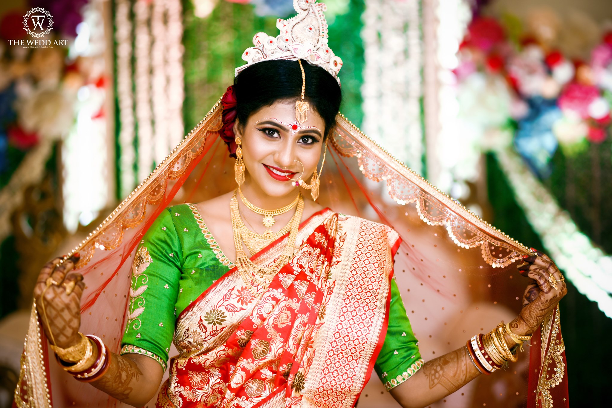 Bengali bride in pink benarasi best sale